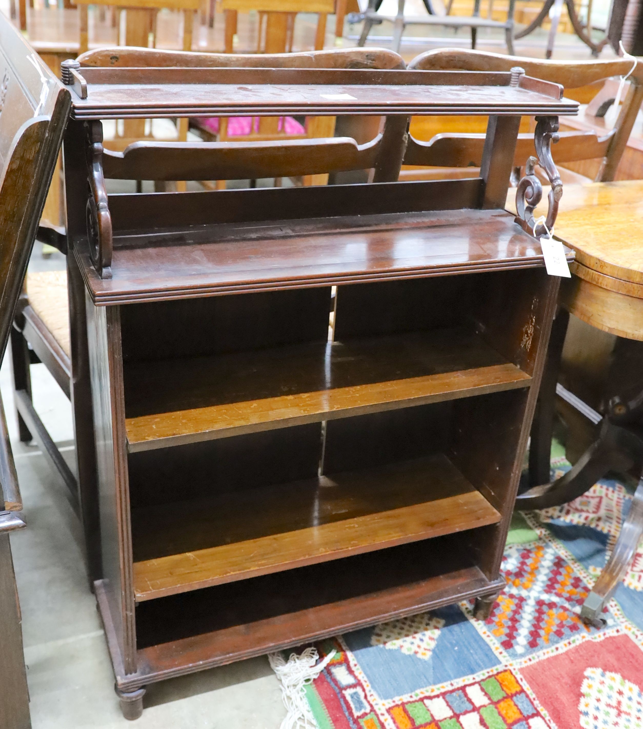 A small Regency style mahogany open bookcase, length70cm, depth 24cm, height 98cm